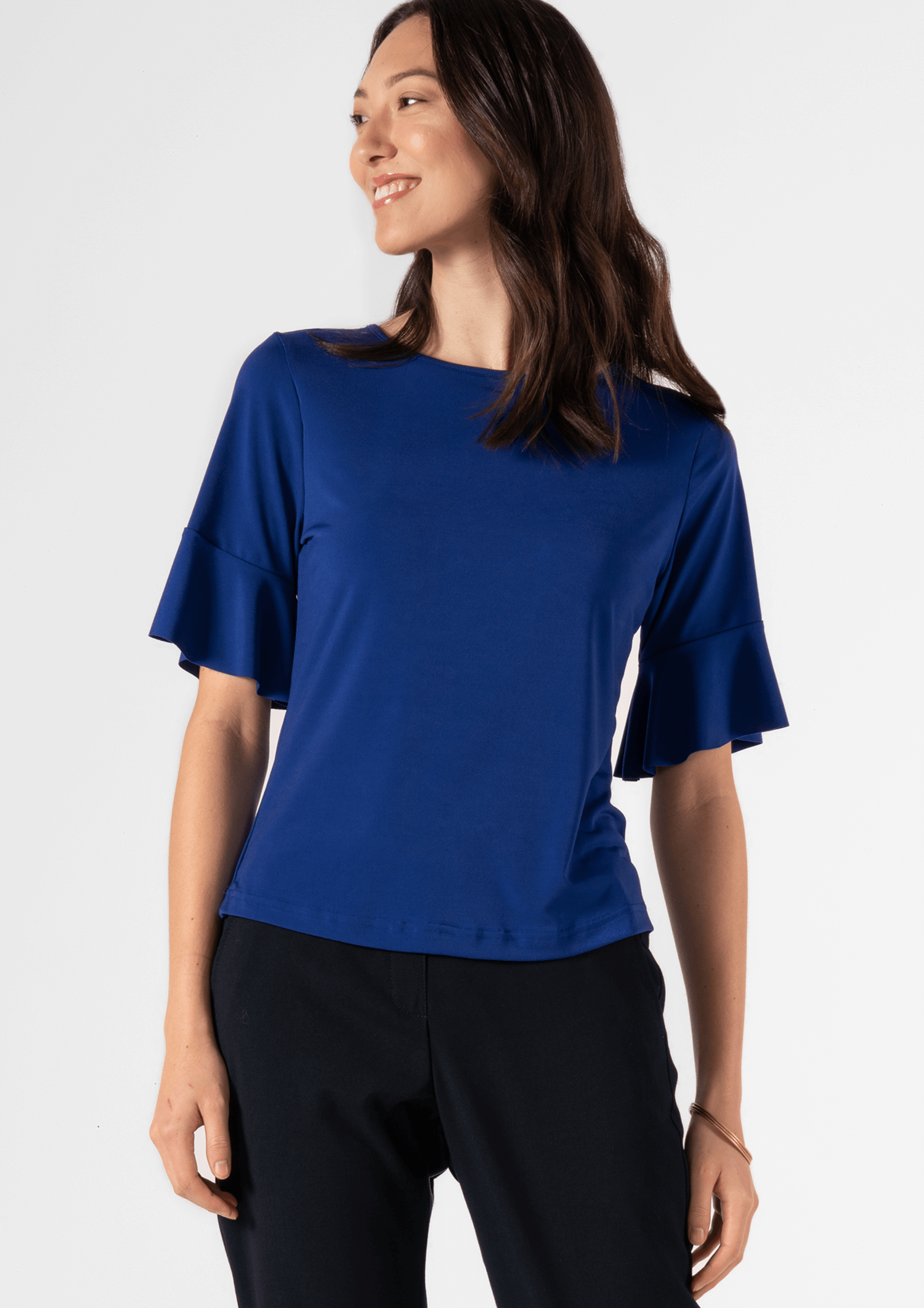 Roma Frill Sleeve Top - cobalt