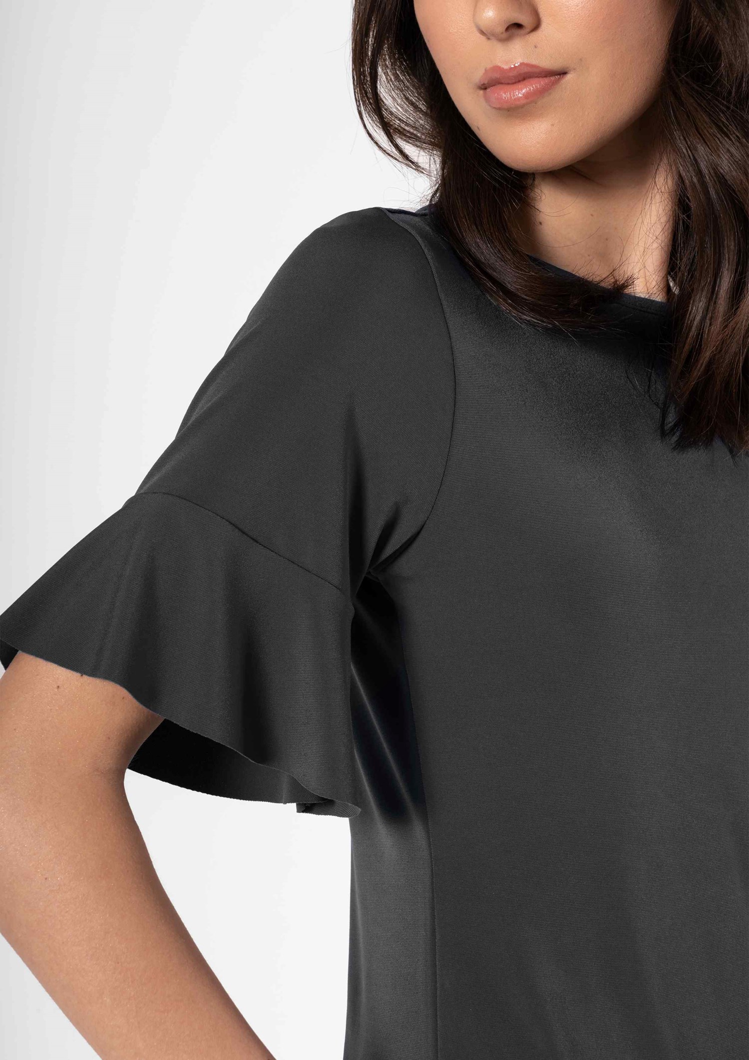 Roma Frill Sleeve Top - charcoal