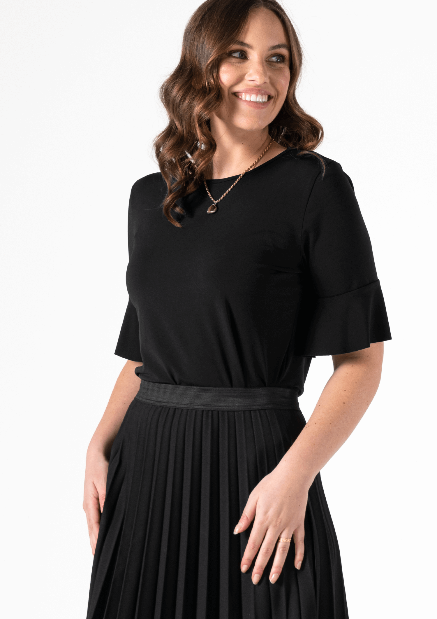 Roma Frill Sleeve Top - black