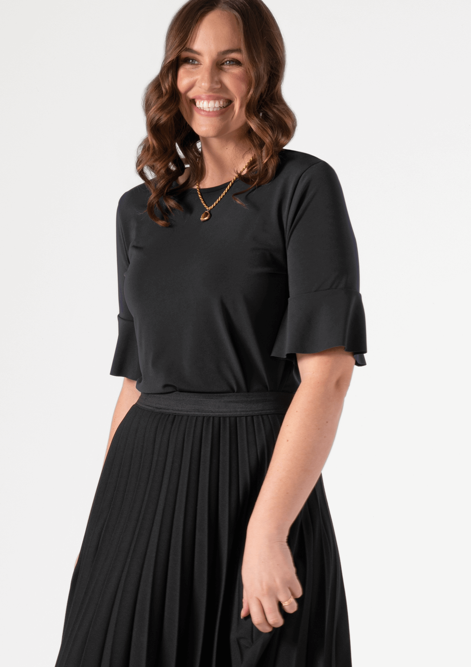 Roma Frill Sleeve Top - black