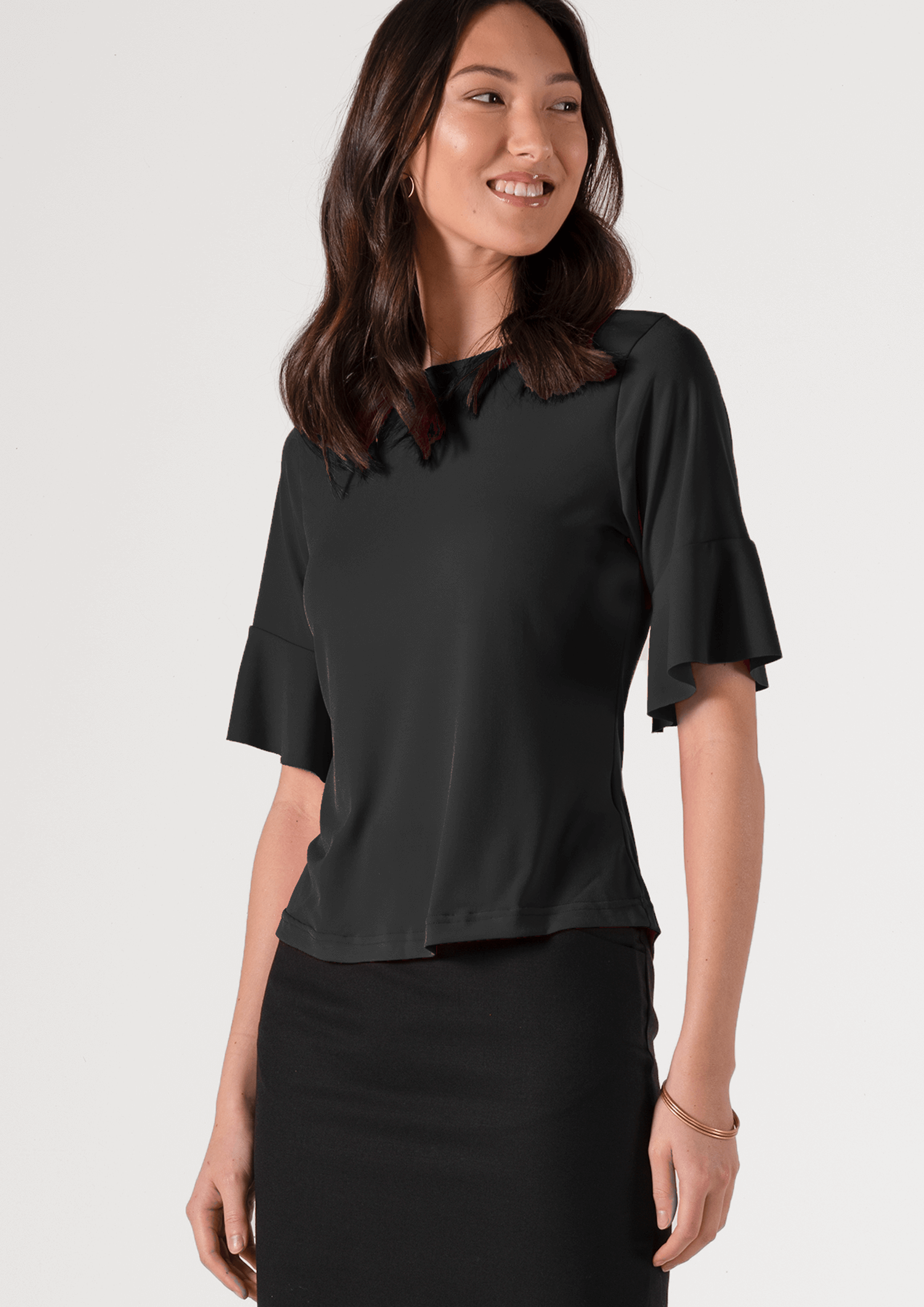 Roma Frill Sleeve Top - black