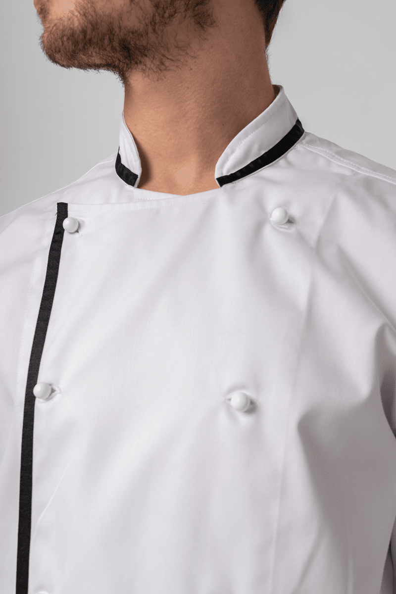 Classic Long Sleeve Trimmed Chef Jacket - white