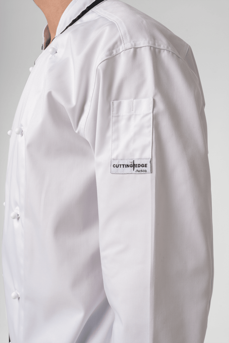 Classic Long Sleeve Trimmed Chef Jacket - white