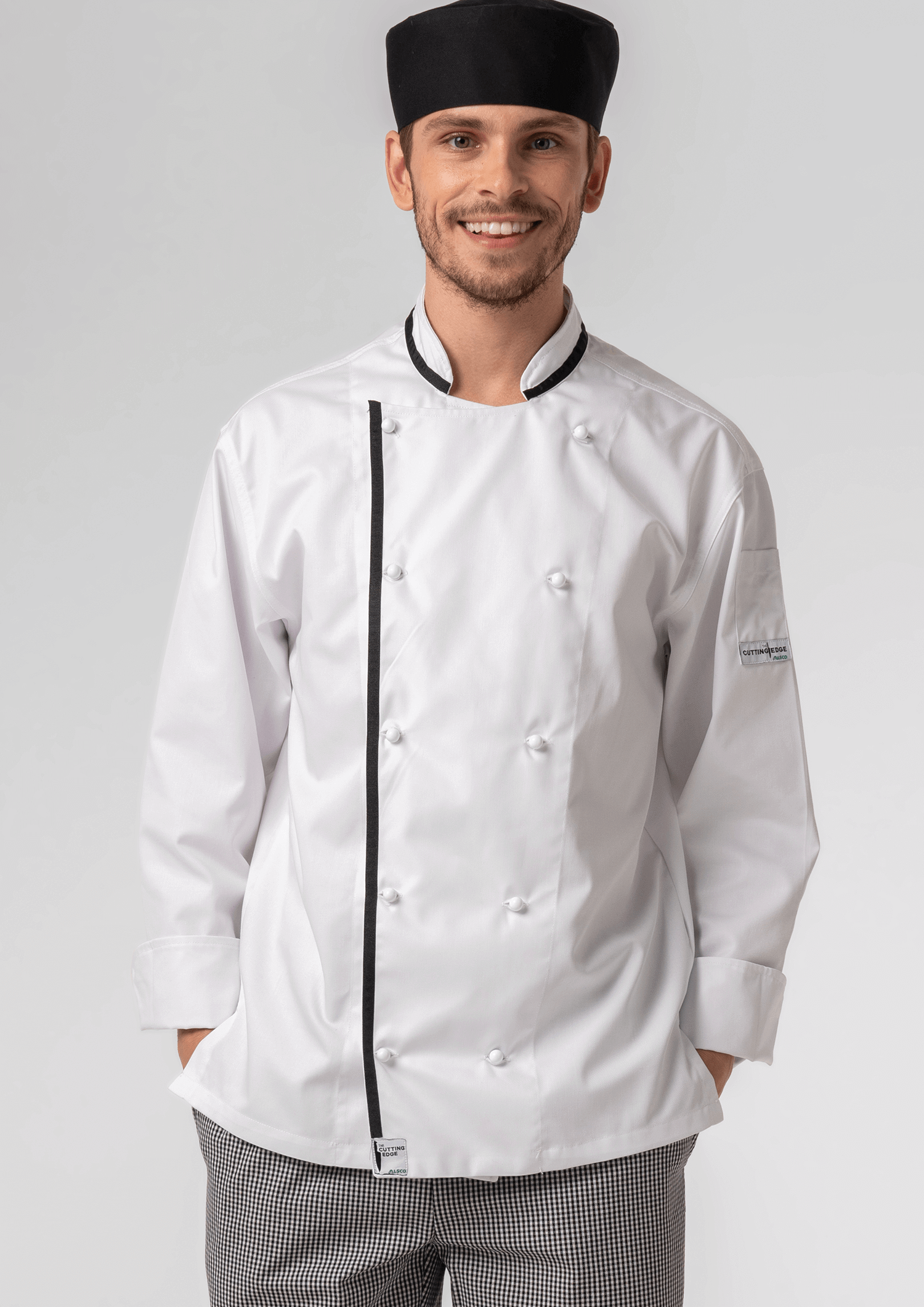 Classic Long Sleeve Trimmed Chef Jacket - white