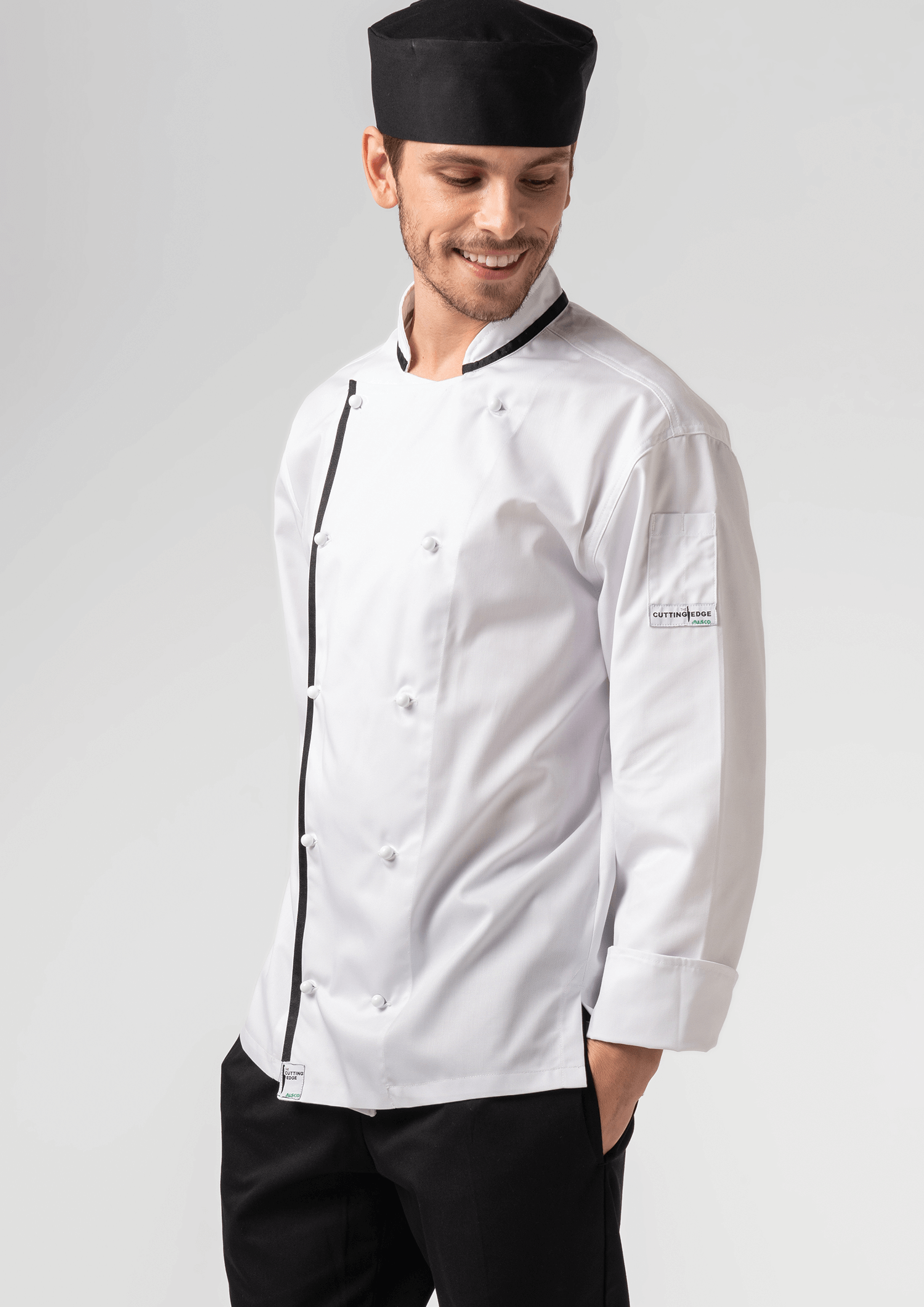 Classic Long Sleeve Trimmed Chef Jacket - white