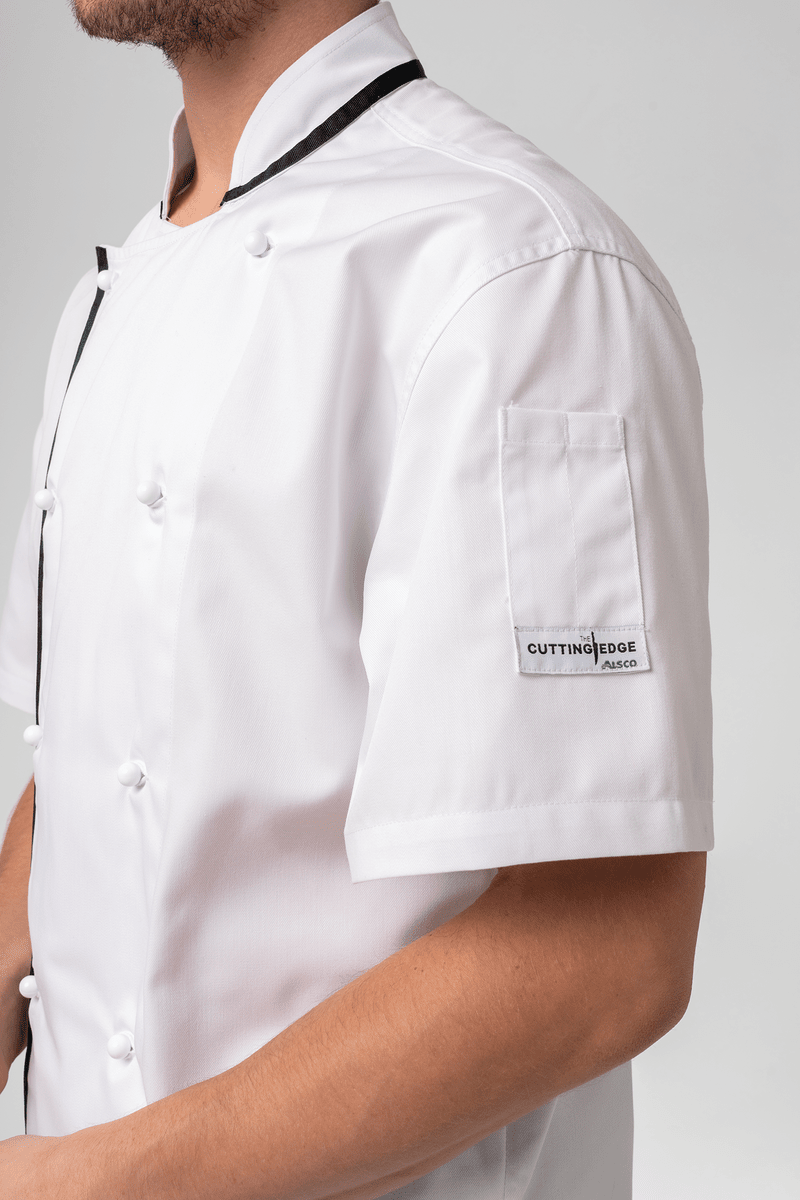 Classic Short Sleeve Trimmed Chef Jacket - white