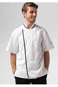 Classic Short Sleeve Trimmed Chef Jacket - white