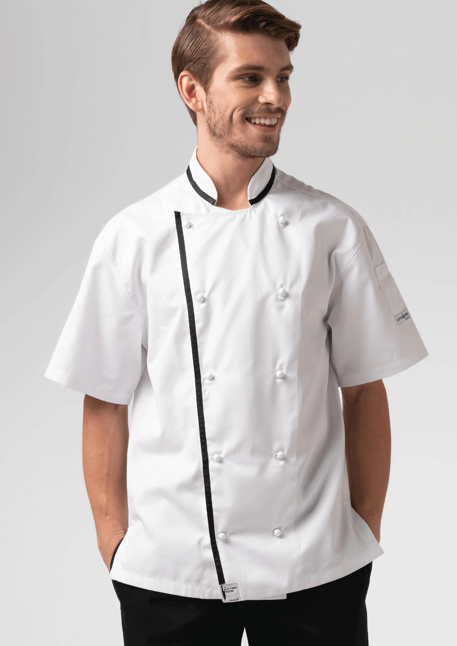 Classic Short Sleeve Trimmed Chef Jacket - white