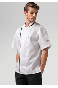 Classic Short Sleeve Trimmed Chef Jacket - white
