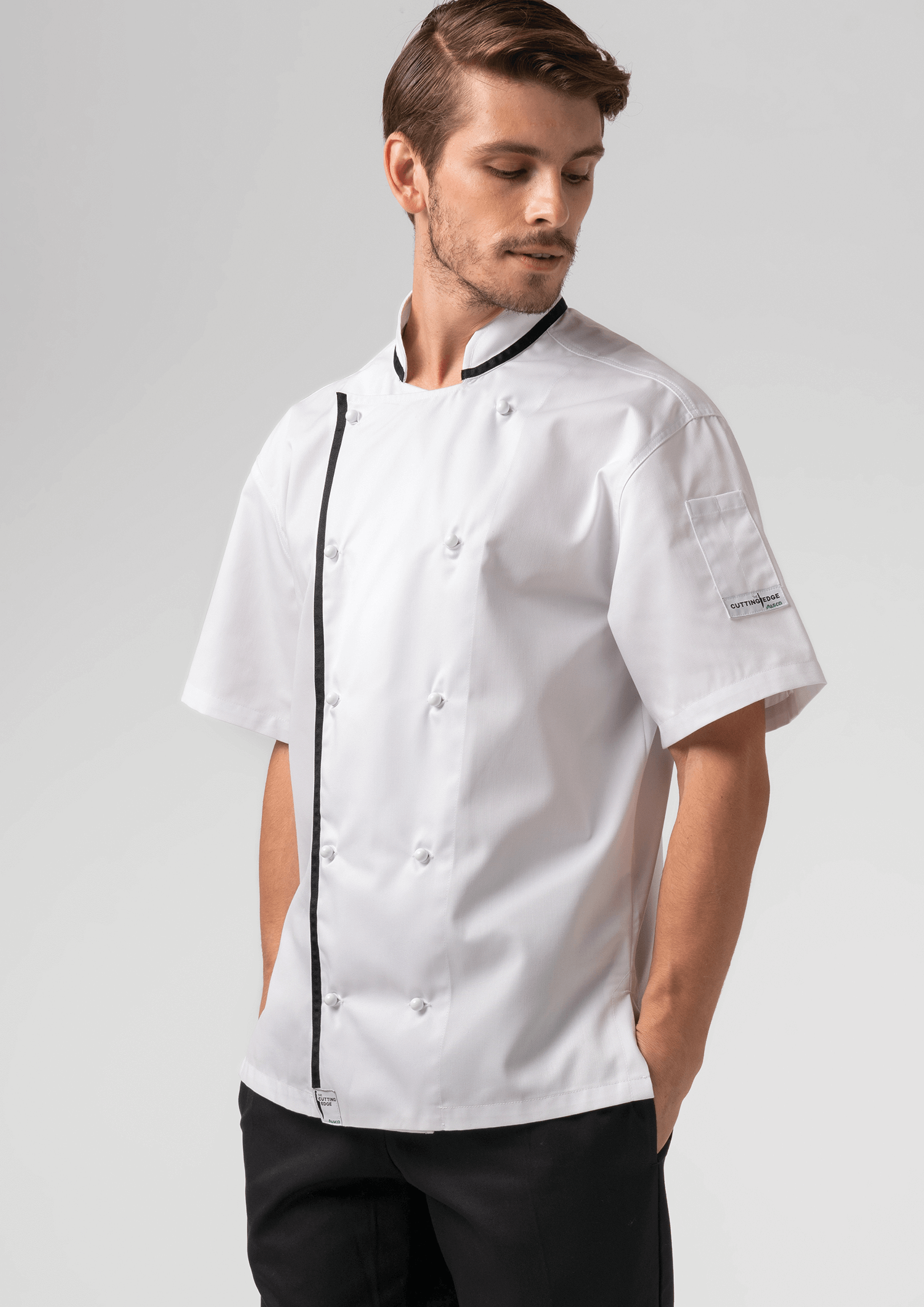 Classic Short Sleeve Trimmed Chef Jacket - white