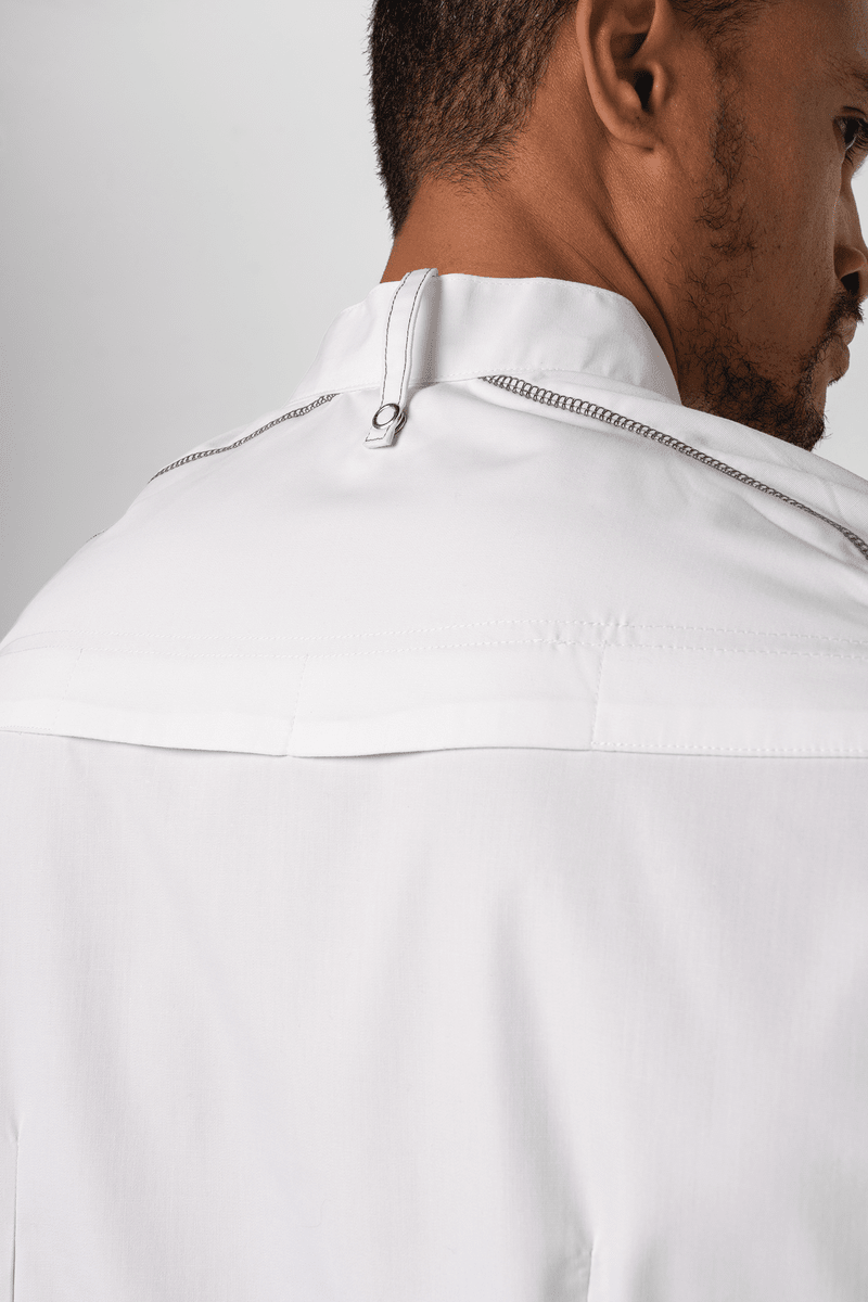 thumbnail image 2 of Exner Men's White Chef Jacket – Long Sleeve With Piping – Cotton – Workwear 2 of 4
