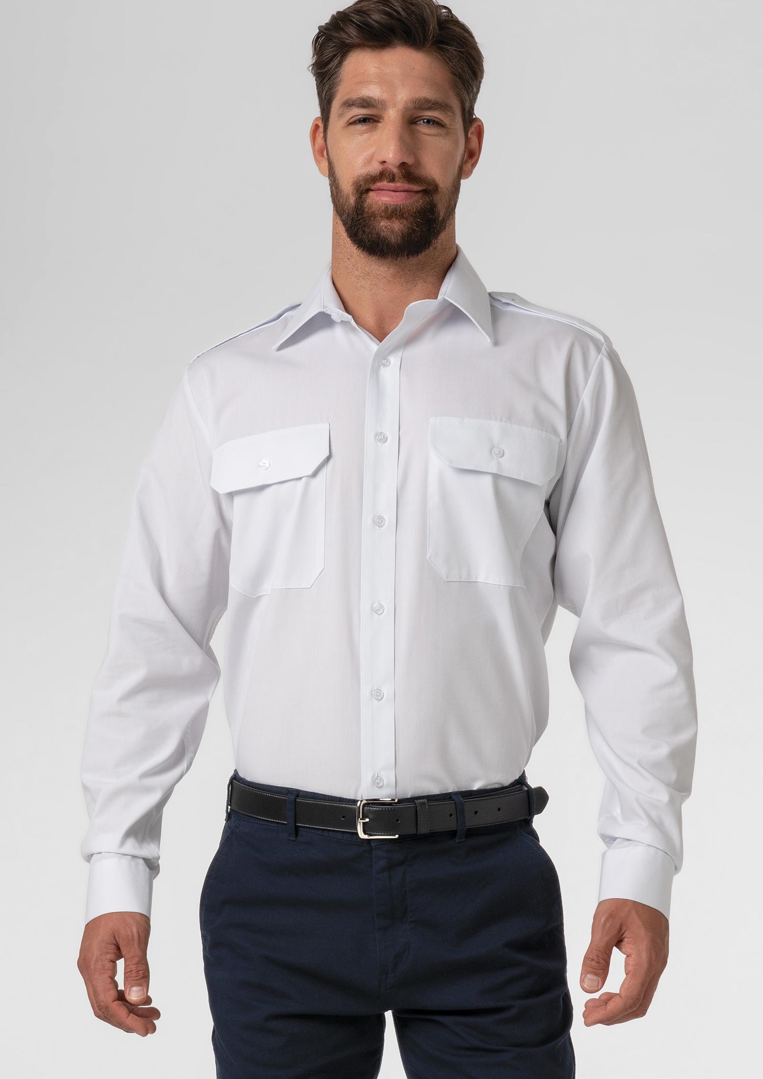 Men's Long Sleeve Epaulette Shirt - white