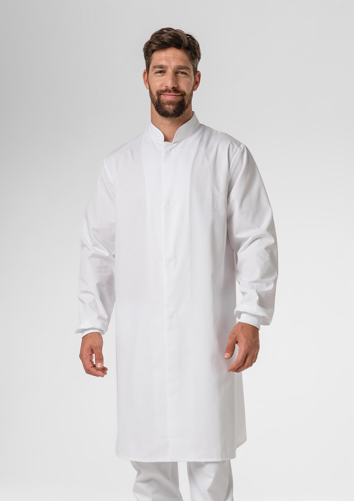 Food Dustcoat With Mandarin Collar - white