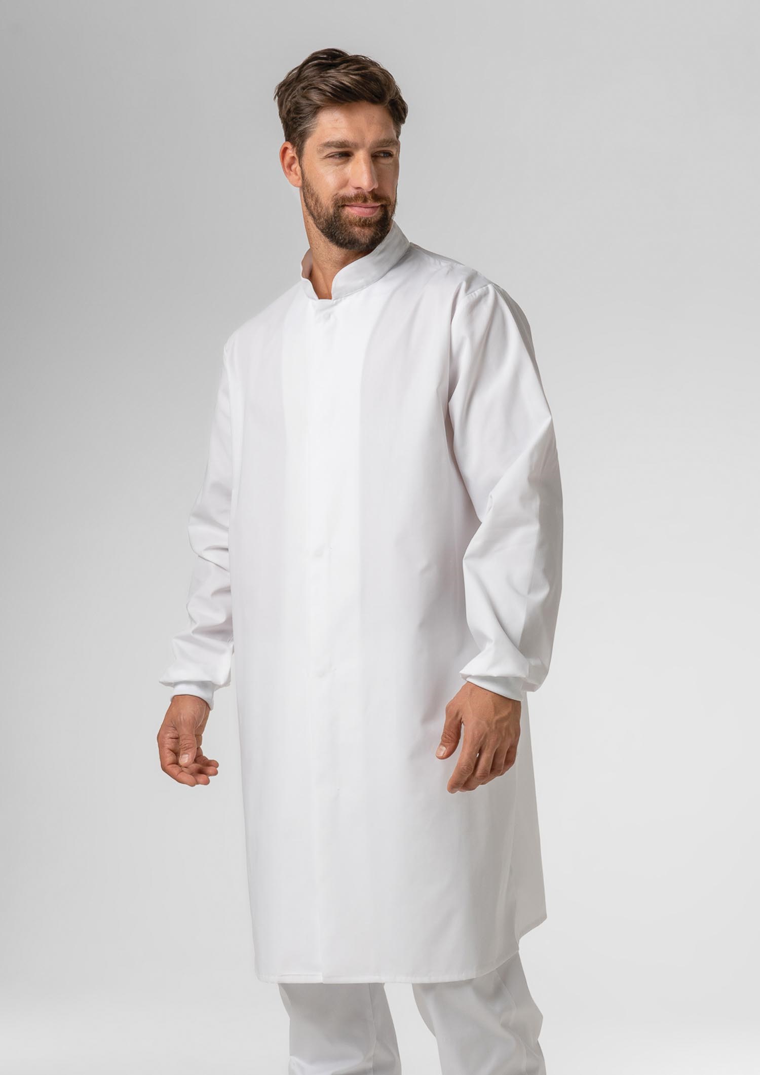 Food Dustcoat With Mandarin Collar - white