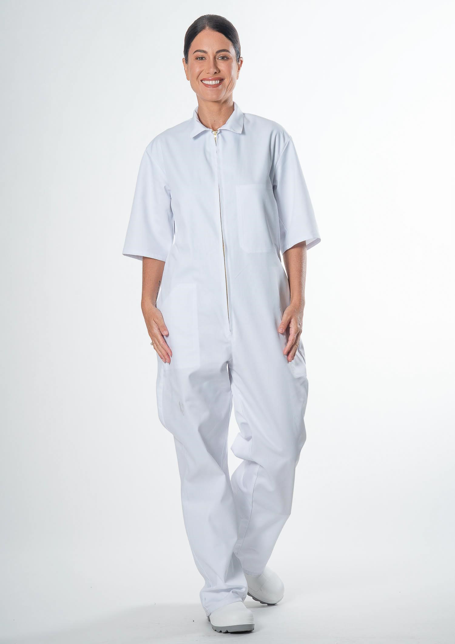 Deane Short Sleeve Zip Overall - white