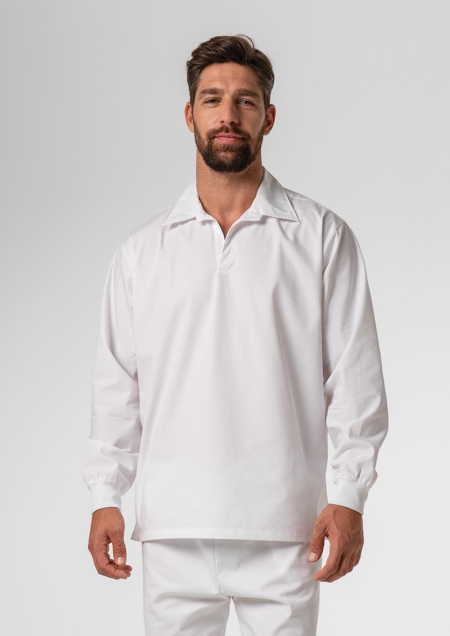 Food Top With Ribbing Collor - white