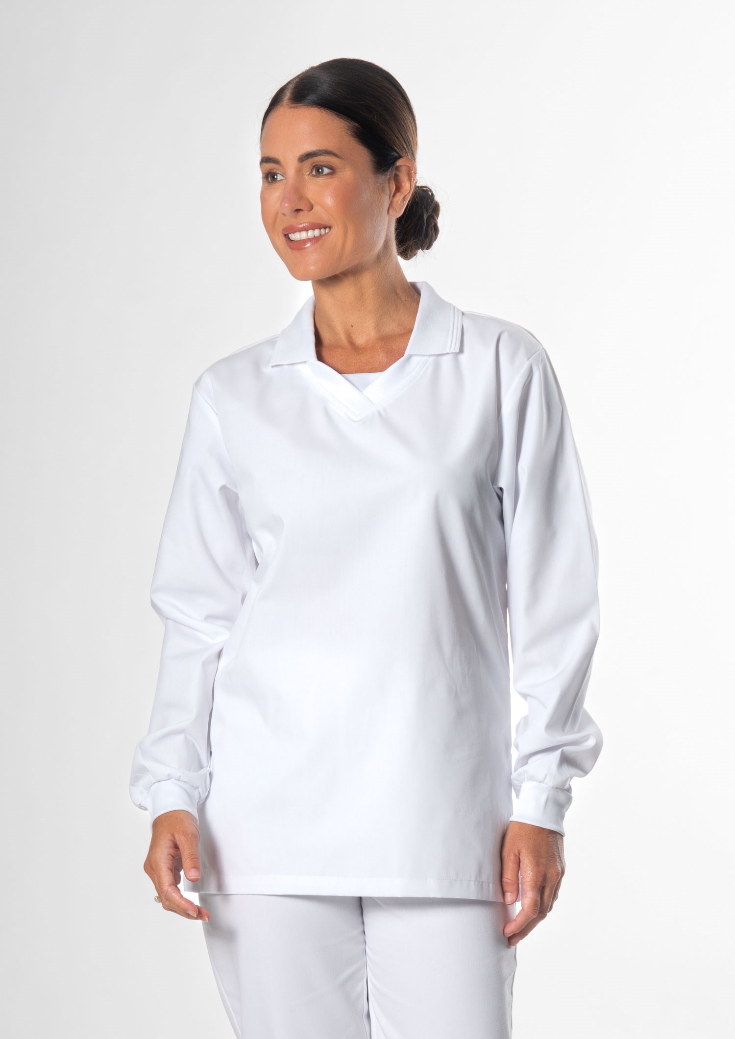 Food Top With Ribbing Collor - white