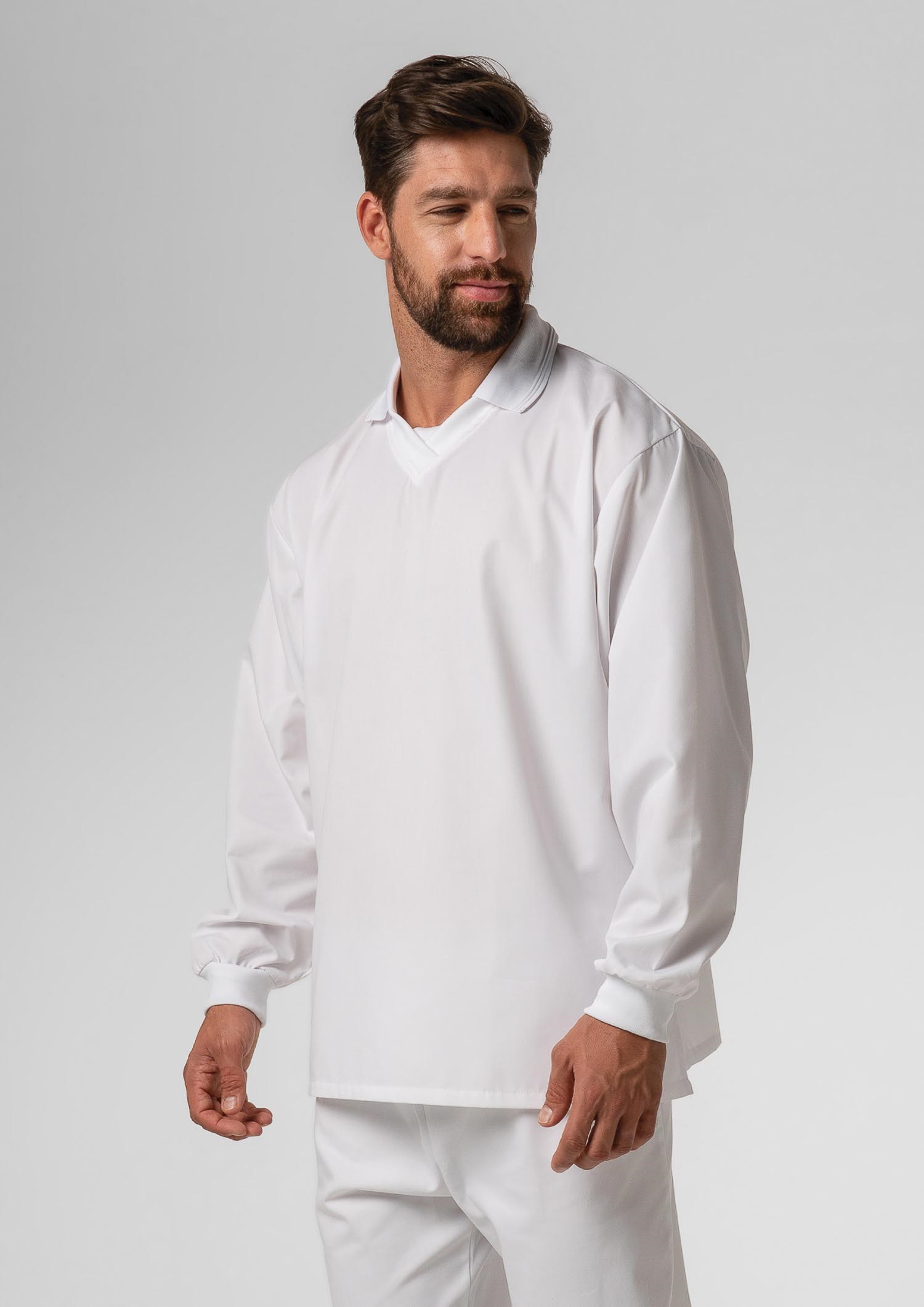 Food Top With Ribbing Collor - white