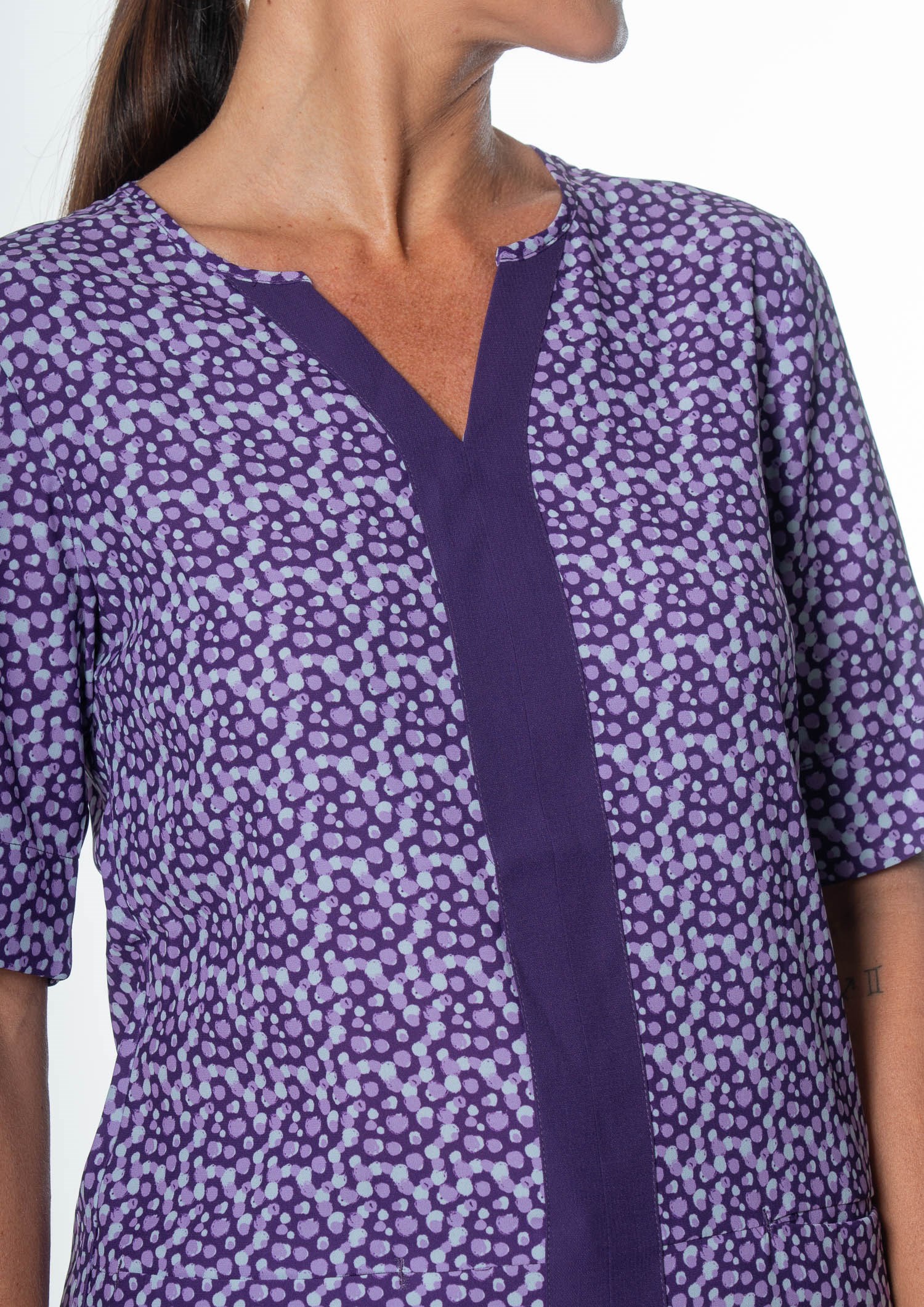 Poppy Contrast Tunic Top - sea breeze blackberry