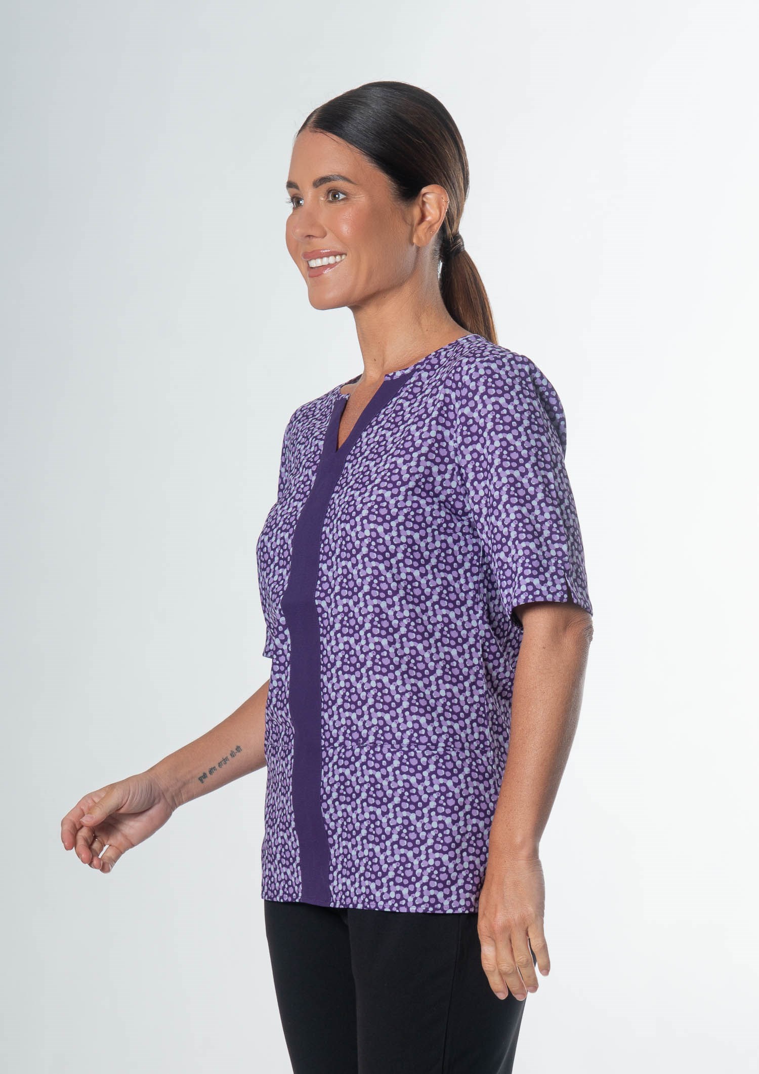 Poppy Contrast Tunic Top - sea breeze blackberry