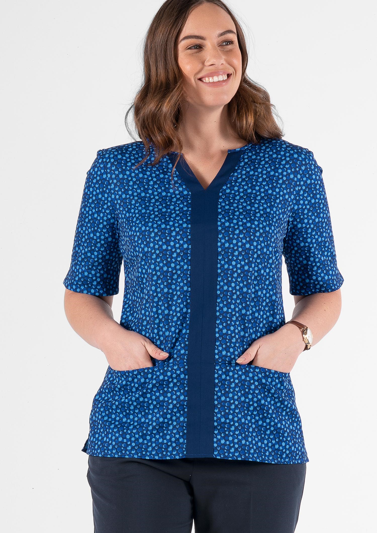 Poppy Women's Short Sleeve Printed Tunic - sea breeze estate blue