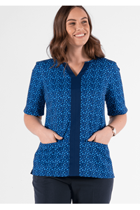 Poppy Contrast Tunic Top - sea breeze estate blue