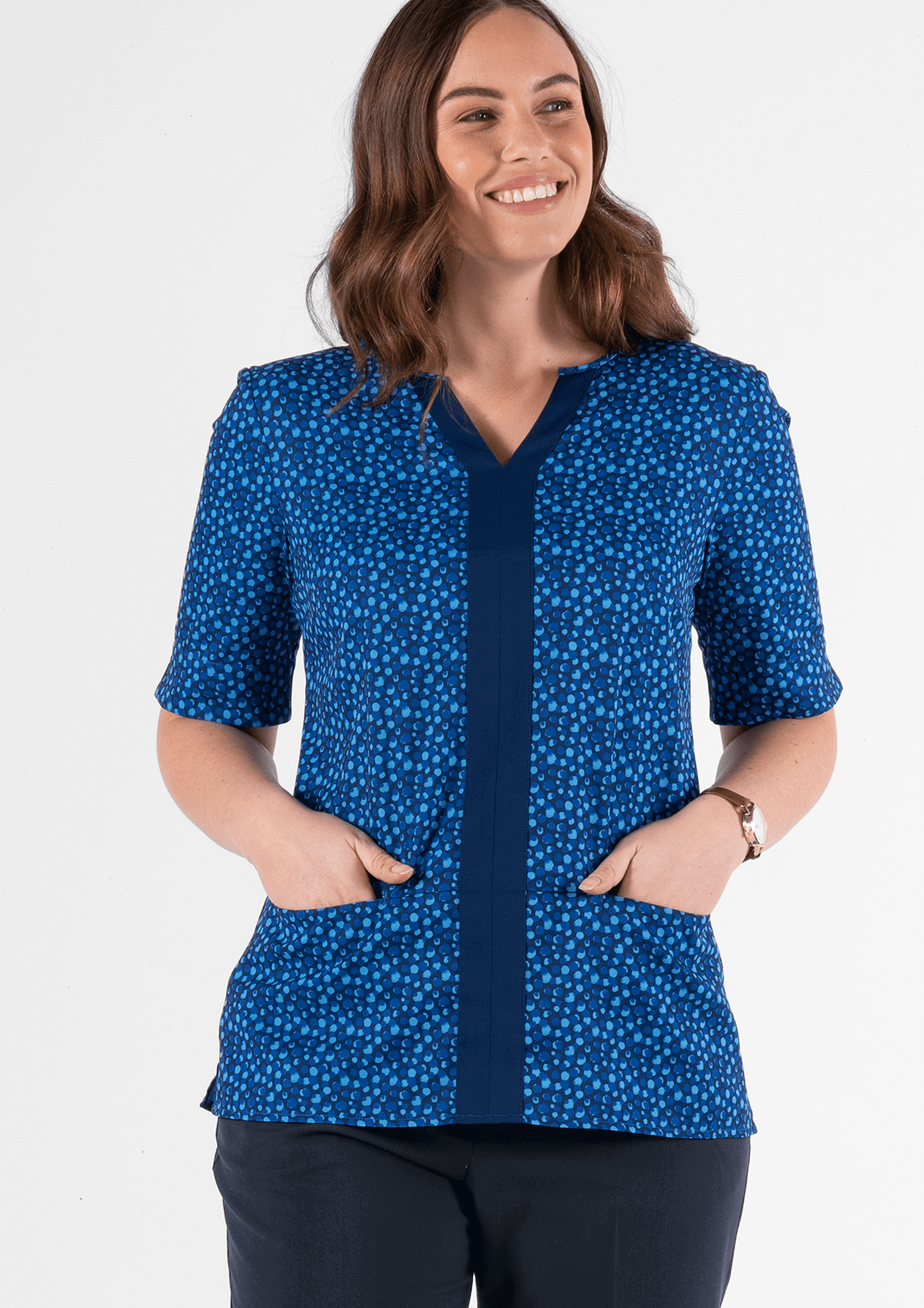 Poppy Contrast Tunic Top - sea breeze estate blue