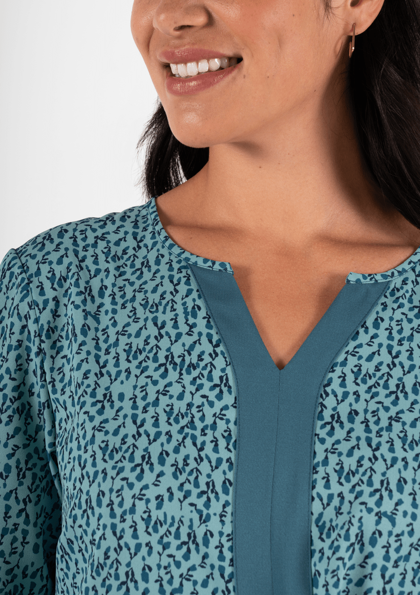 Poppy Contrast Tunic Top - flora hydro teal