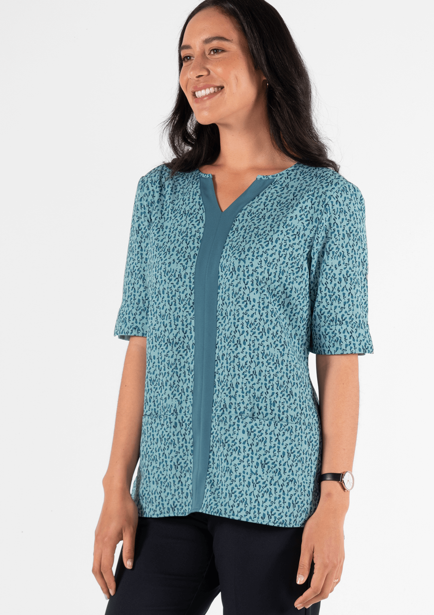 Poppy Contrast Tunic Top - flora hydro teal