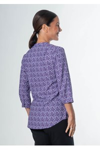 Iris 3/4 Sleeve Top - sea breeze print - blackberry