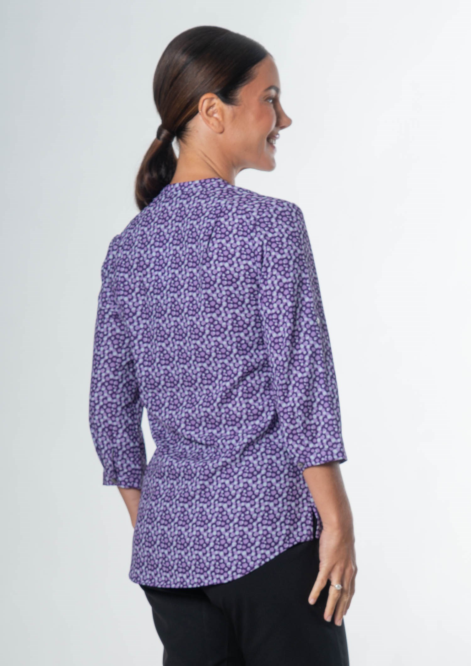 Iris 3/4 Sleeve Top - sea breeze print - blackberry