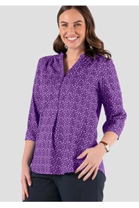 Iris 3/4 Sleeve Top - sea breeze print - blackberry