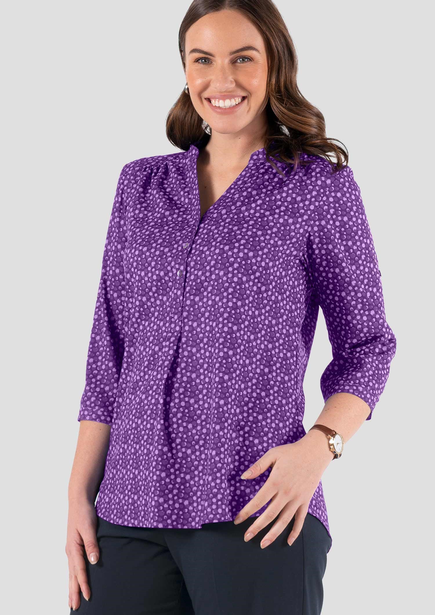 Iris 3/4 Sleeve Top - sea breeze print - blackberry