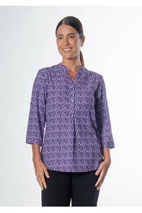 Iris 3/4 Sleeve Top - sea breeze print - blackberry