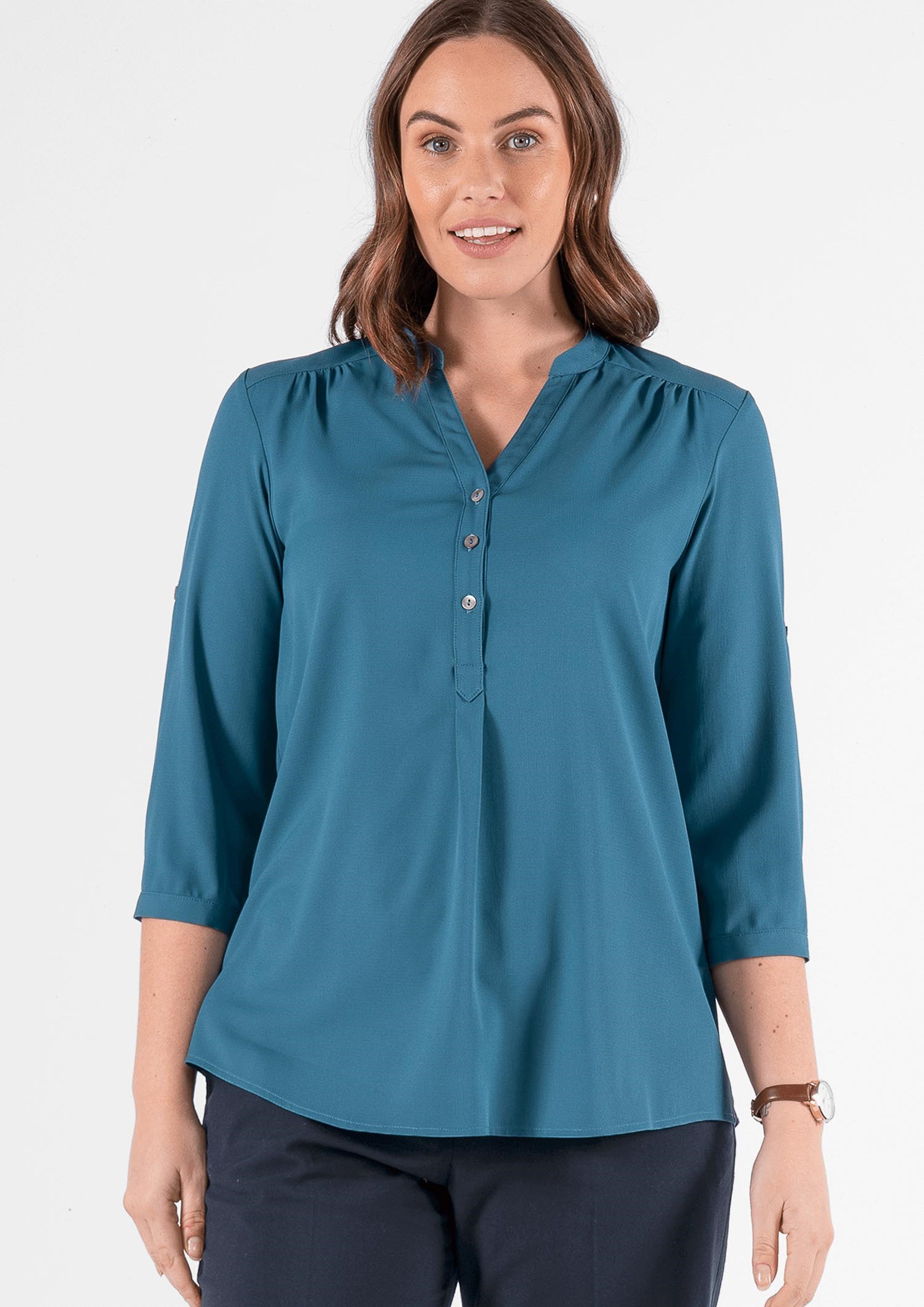 Iris 3/4 Sleeve Top - hydro teal