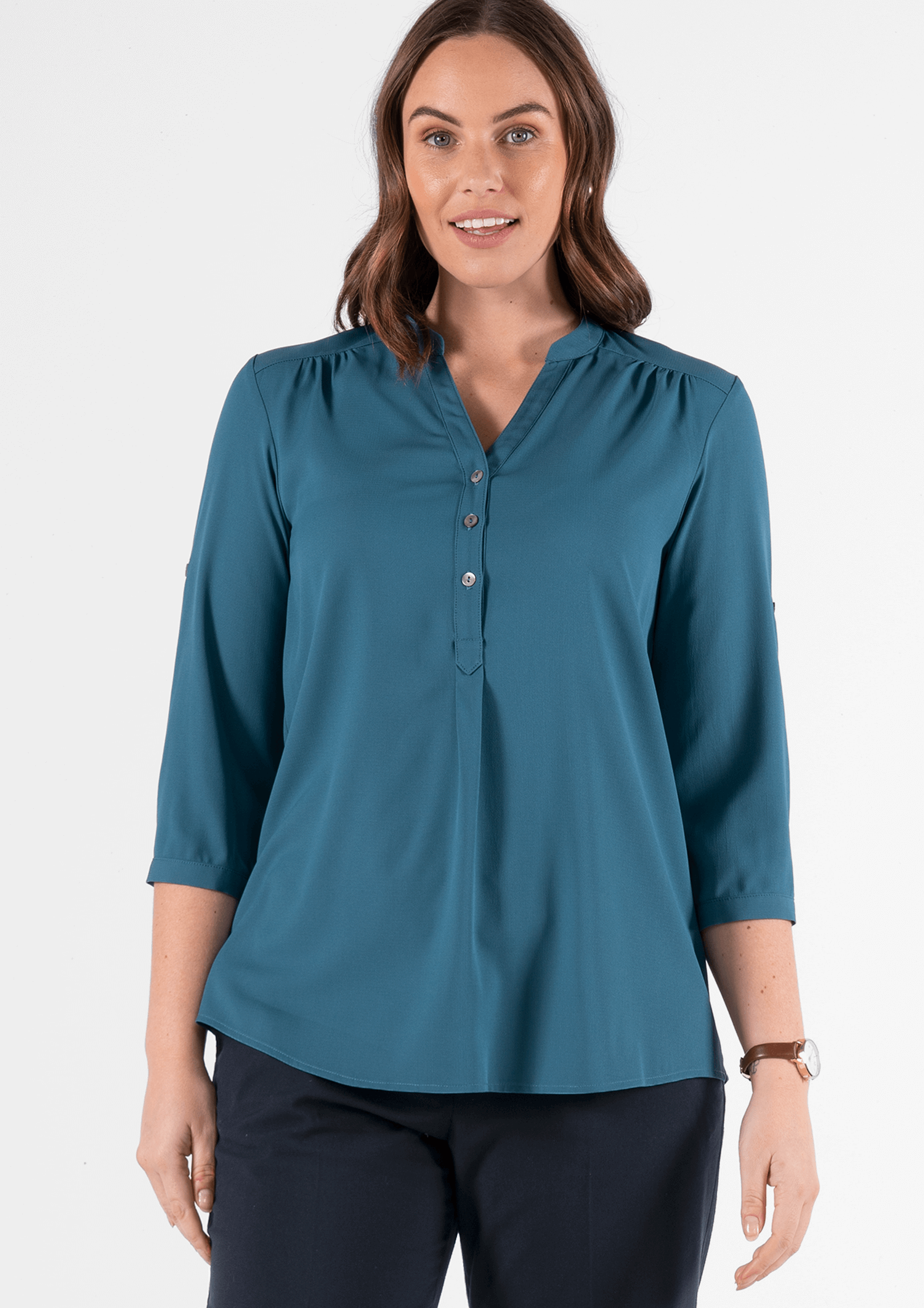 Iris 3/4 Sleeve Top - hydro teal