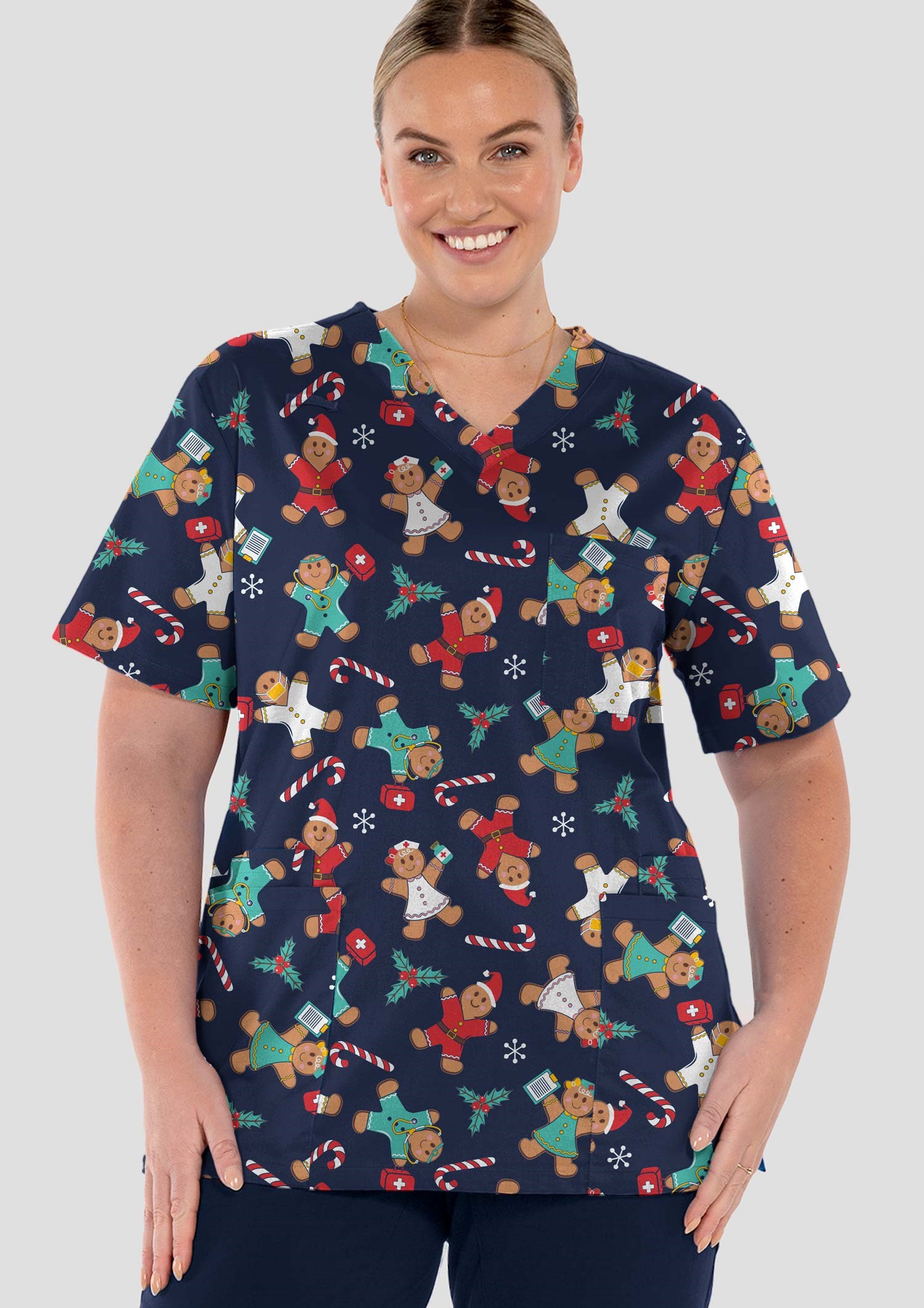 Christmas Unisex Scrub Top - navy