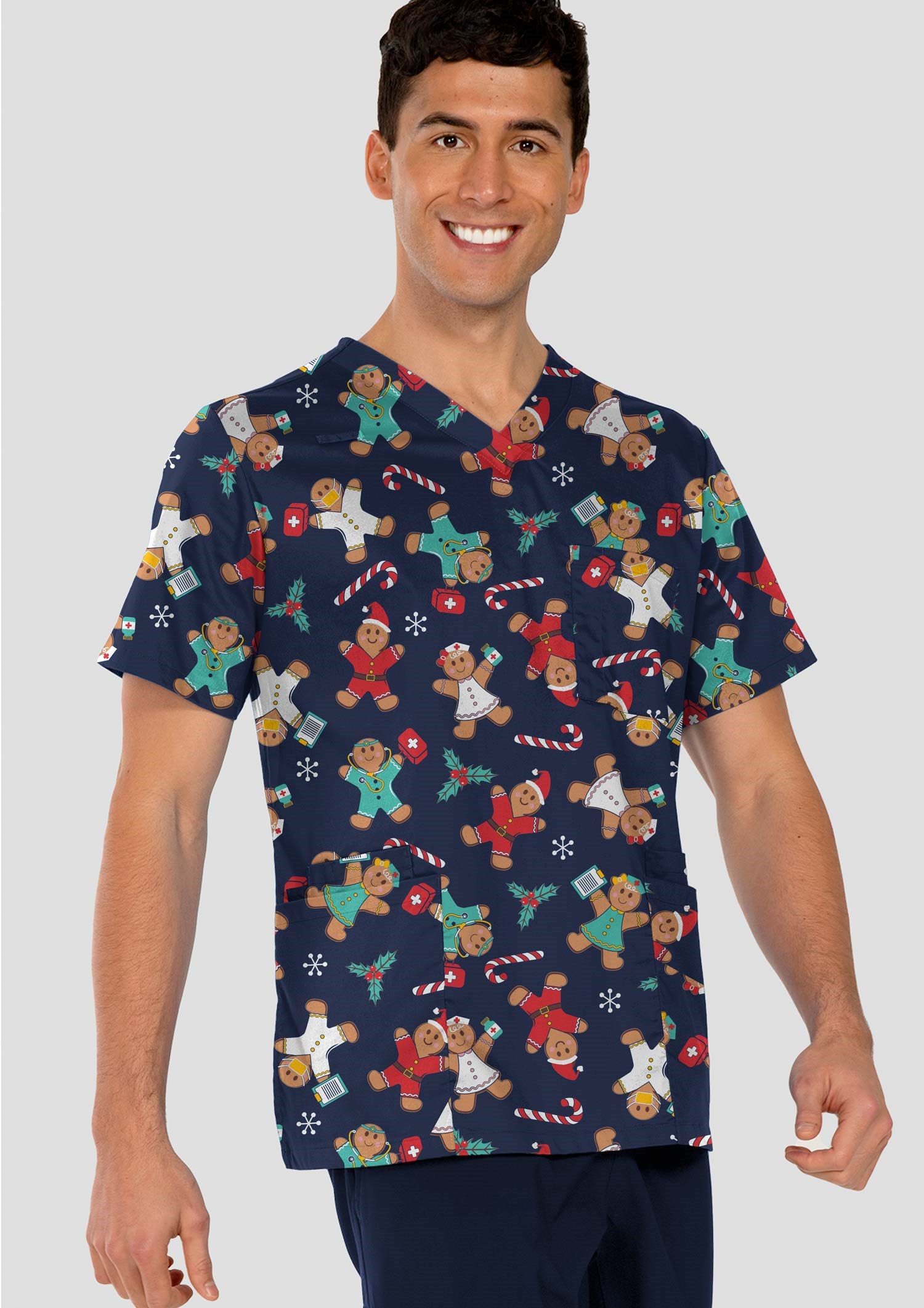 Christmas Unisex Scrub Top - navy