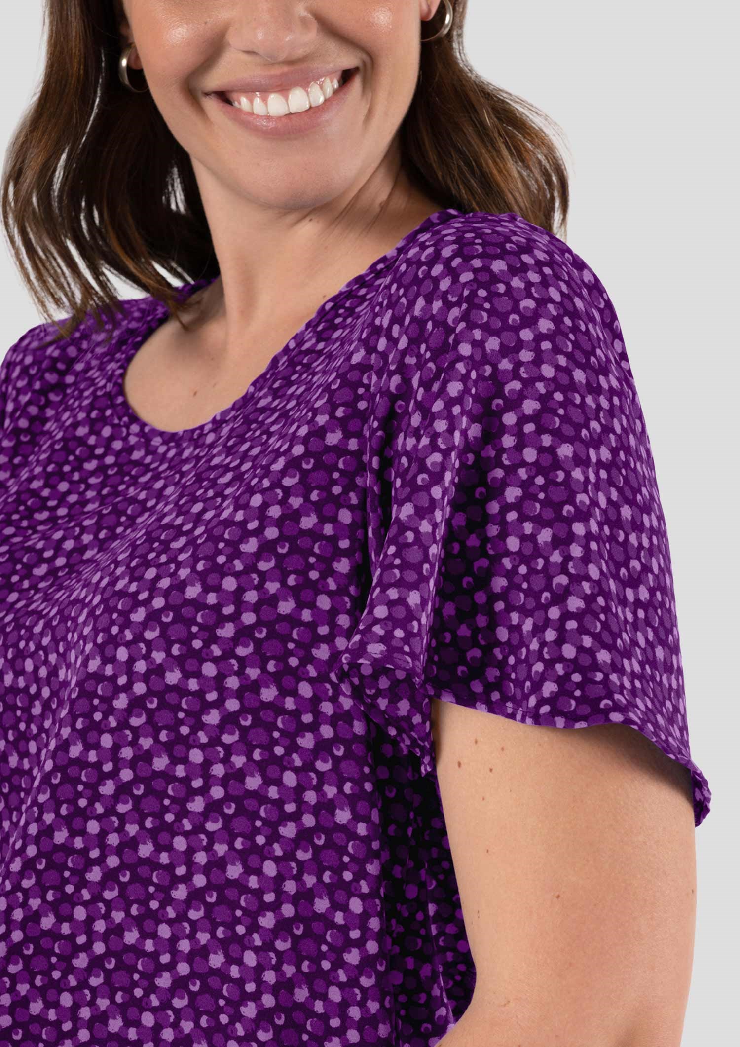 Jasmine Bell Sleeve Top - sea breeze print - blackberry