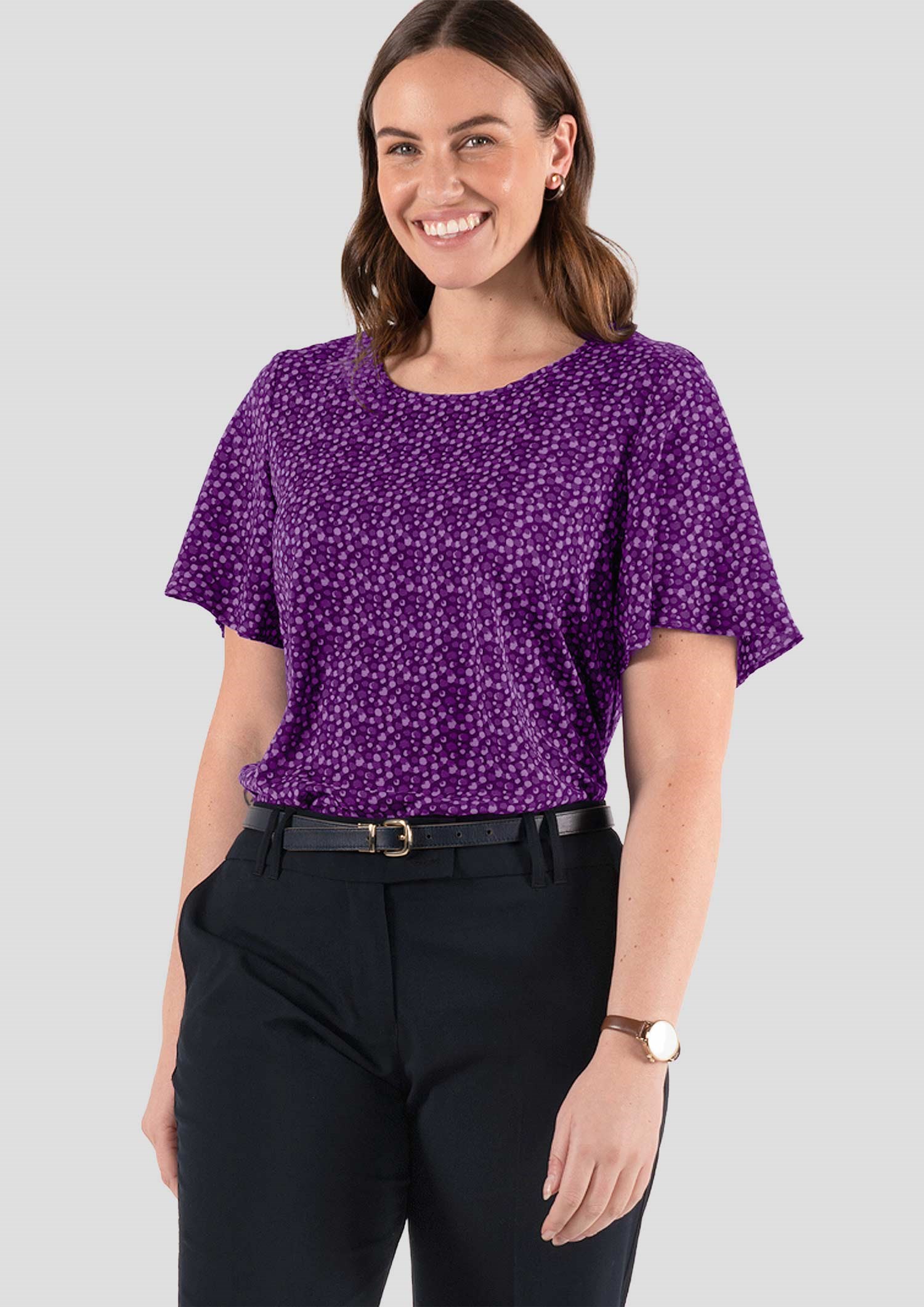 Jasmine Bell Sleeve Top - sea breeze print - blackberry