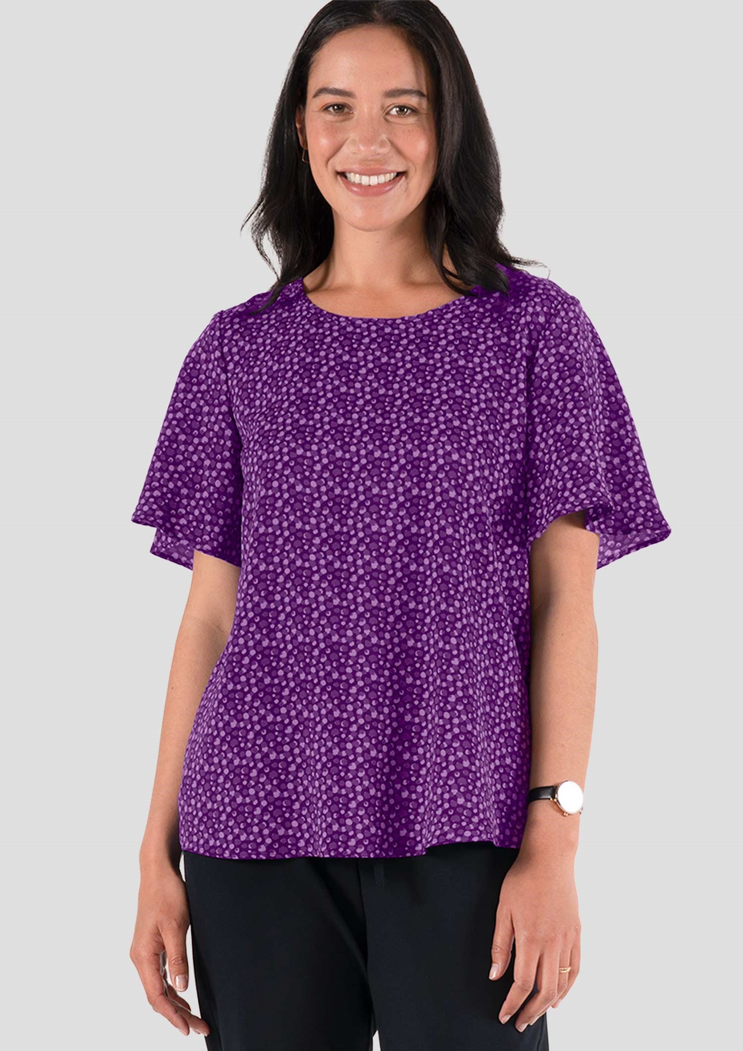 Jasmine Bell Sleeve Top - sea breeze print - blackberry