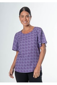 Jasmine Bell Sleeve Top - sea breeze print - blackberry