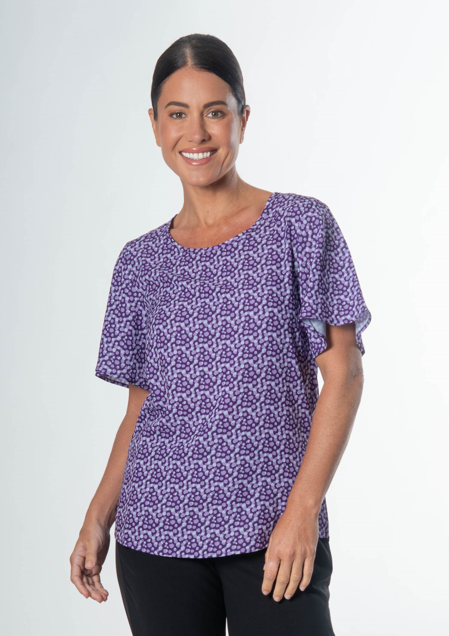 Jasmine Bell Sleeve Top - sea breeze print - blackberry