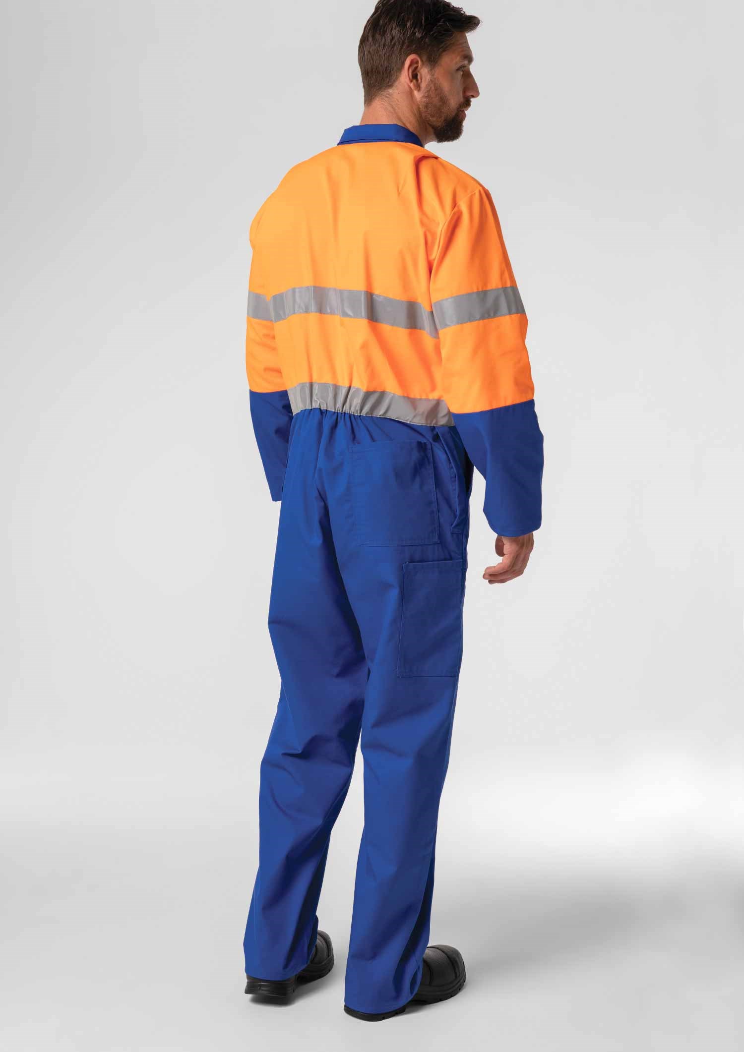 High Vis Day/Night Poly-Cotton Zip Overall - royal/orange