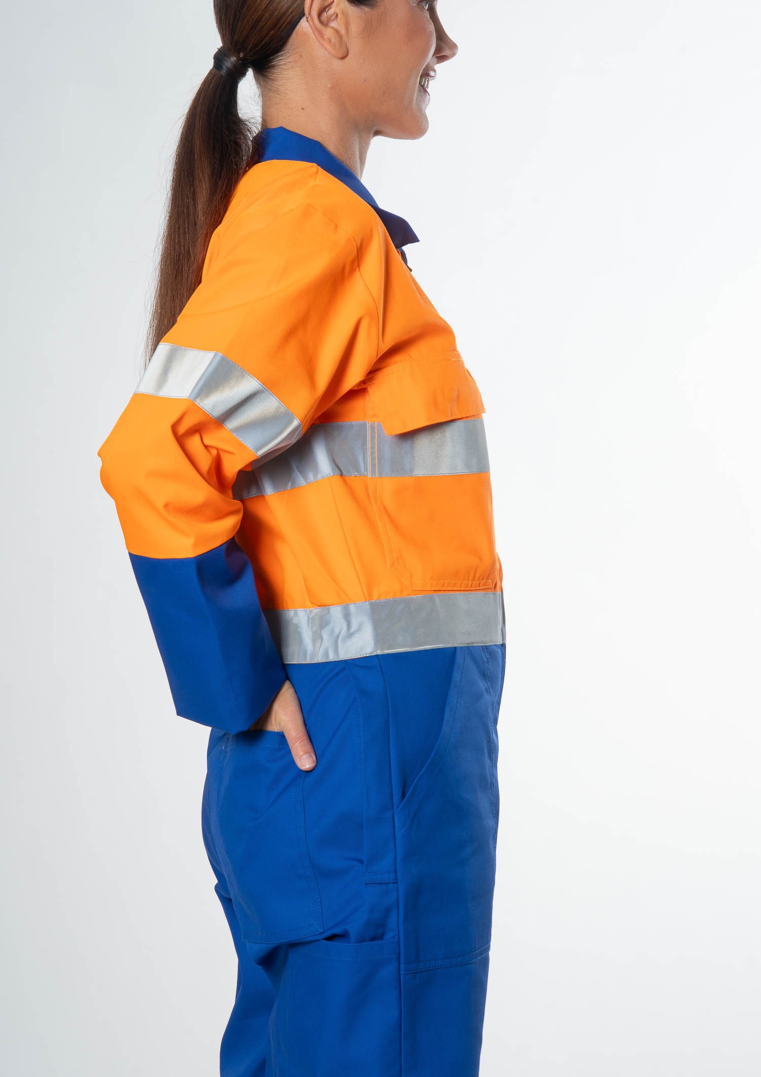 High Vis Day/Night Poly-Cotton Zip Overall - royal/orange
