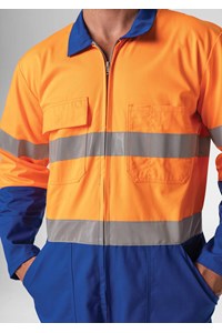 High Vis Day/Night Poly-Cotton Zip Overall - royal/orange