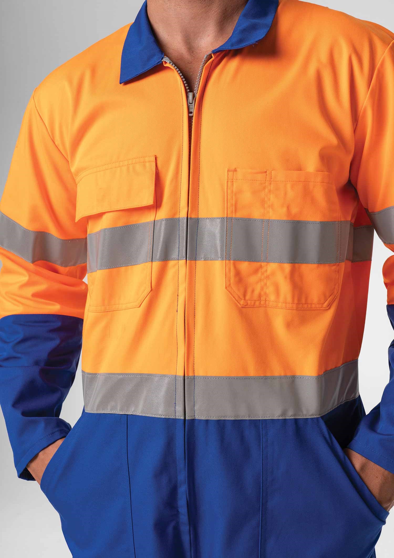 High Vis Day/Night Poly-Cotton Zip Overall - royal/orange