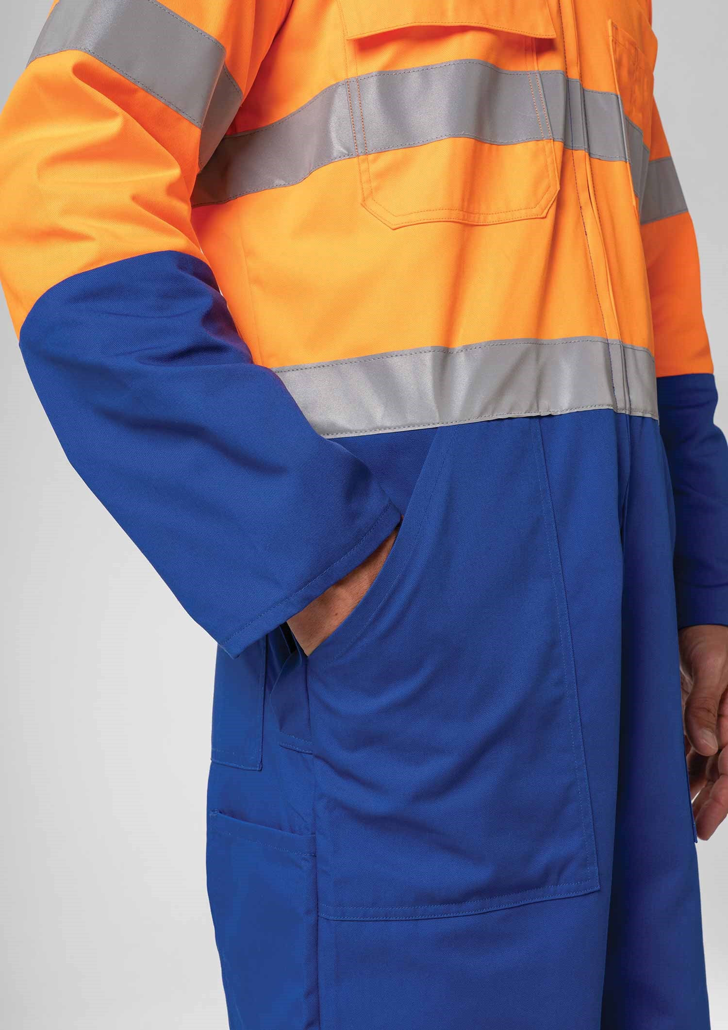 High Vis Day/Night Poly-Cotton Zip Overall - royal/orange