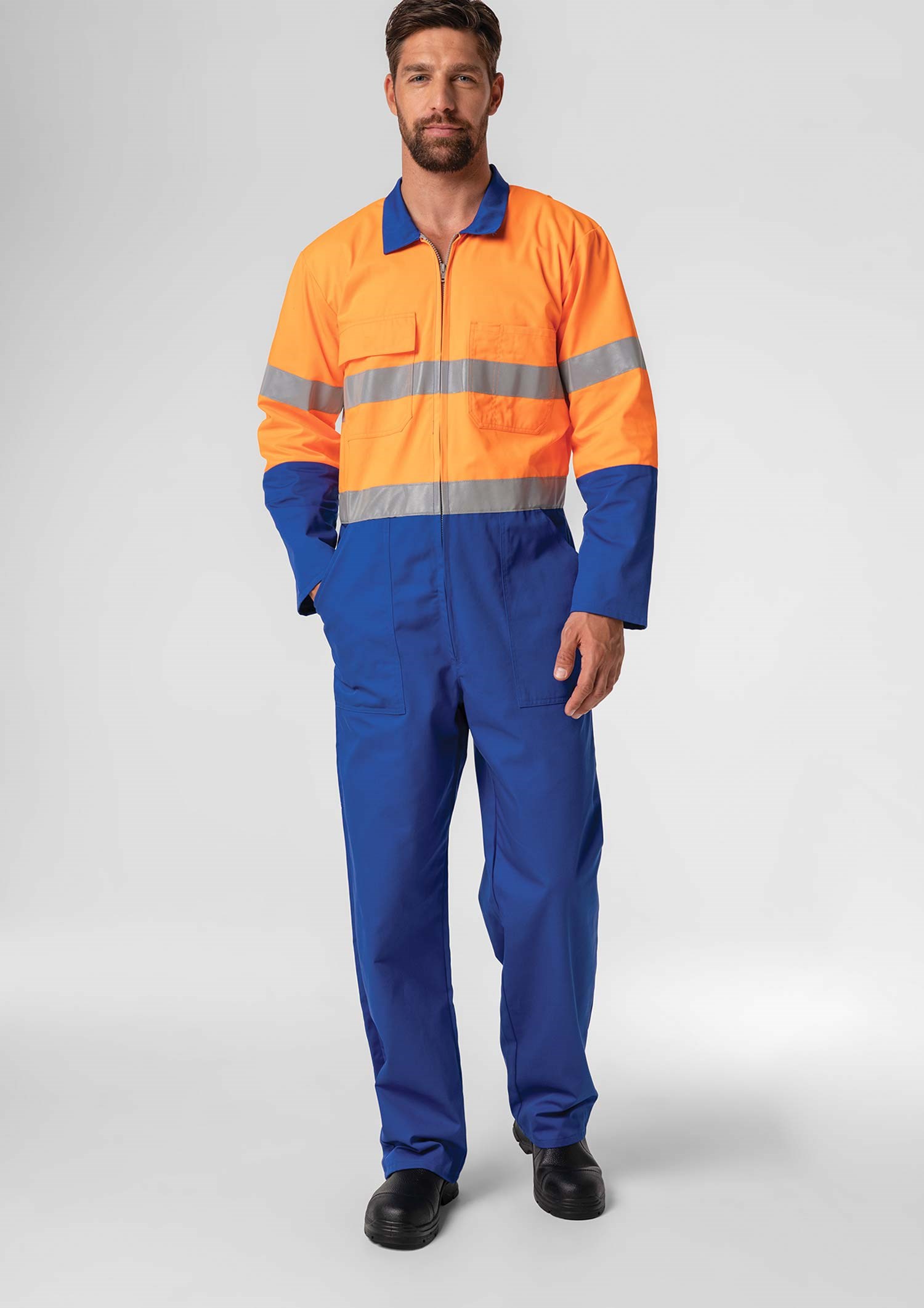 High Vis Day/Night Poly-Cotton Zip Overall - royal/orange