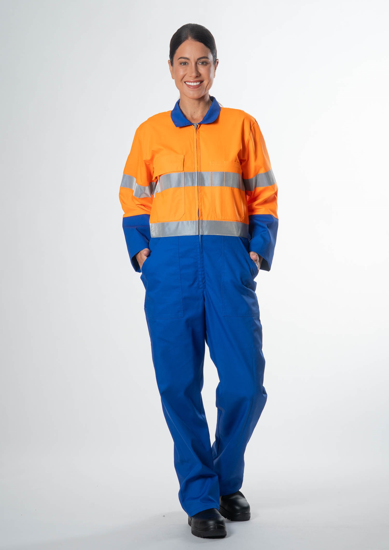High Vis Day/Night Poly-Cotton Zip Overall - royal/orange